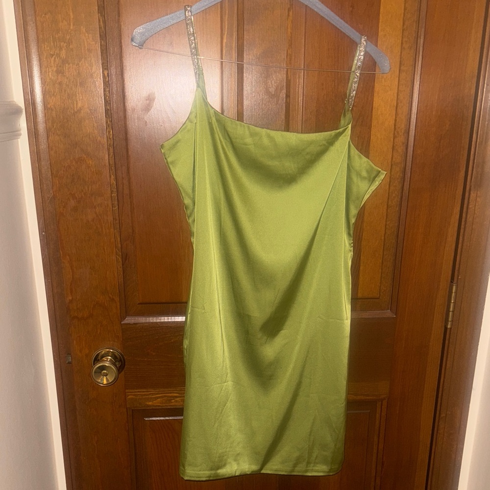 Elegant Green Satin Slip Dress NWT